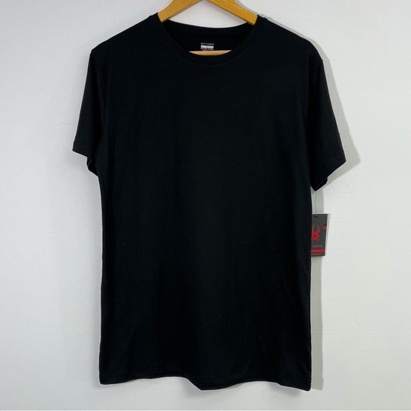 NWT Spyder Large Men's Spandex Soft Stretchy Athletic Black Short Sleeve T Shirt - Picture 1 of 10